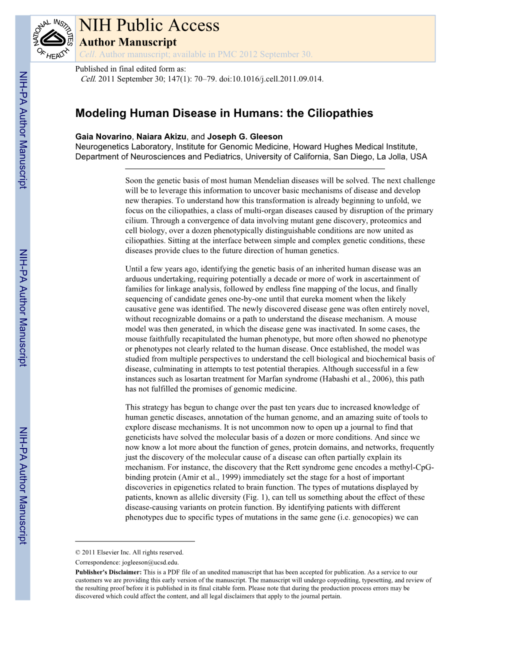 NIH Public Access Author Manuscript Cell