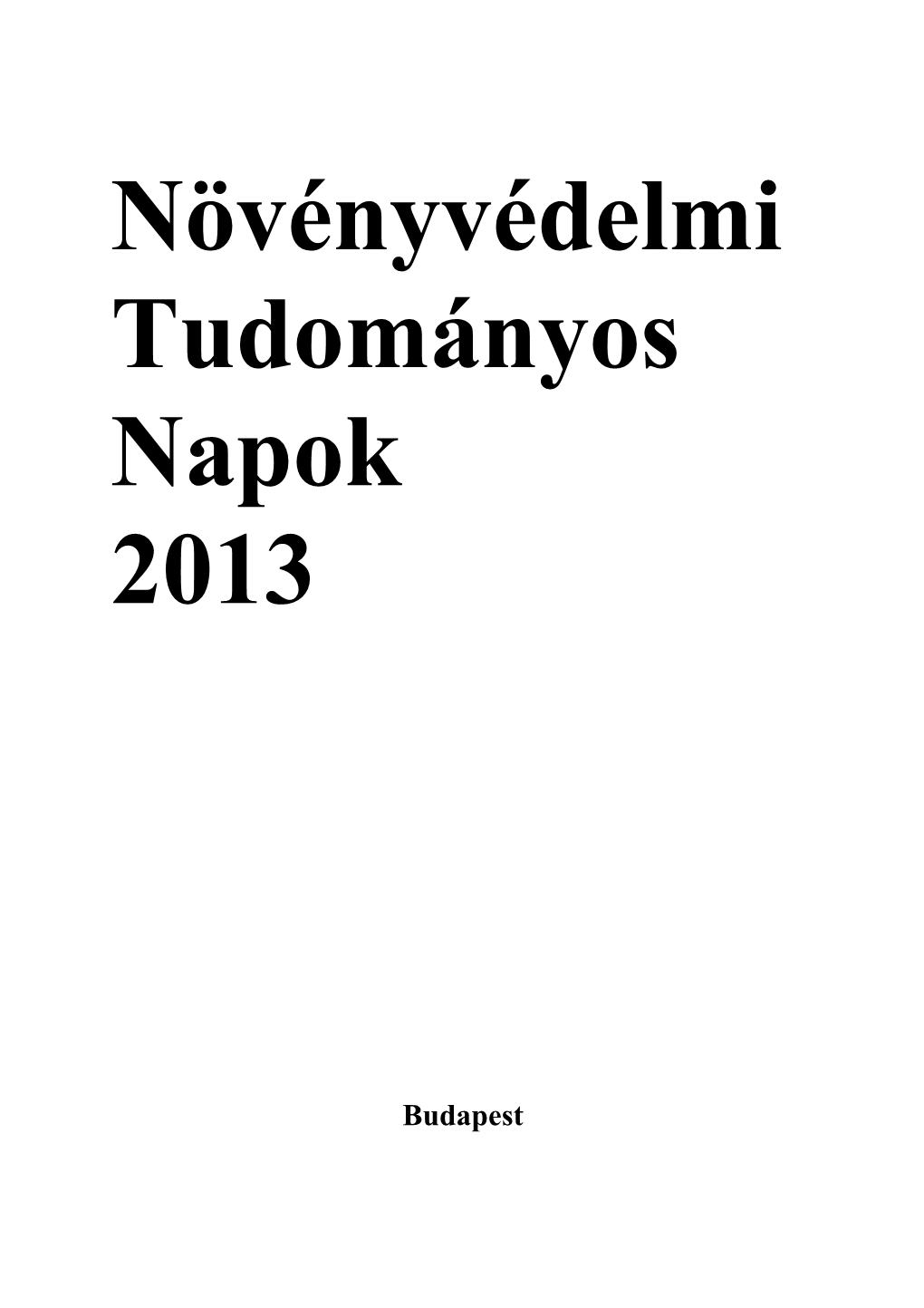 Növényvédelmi Tudományos Napok 2013