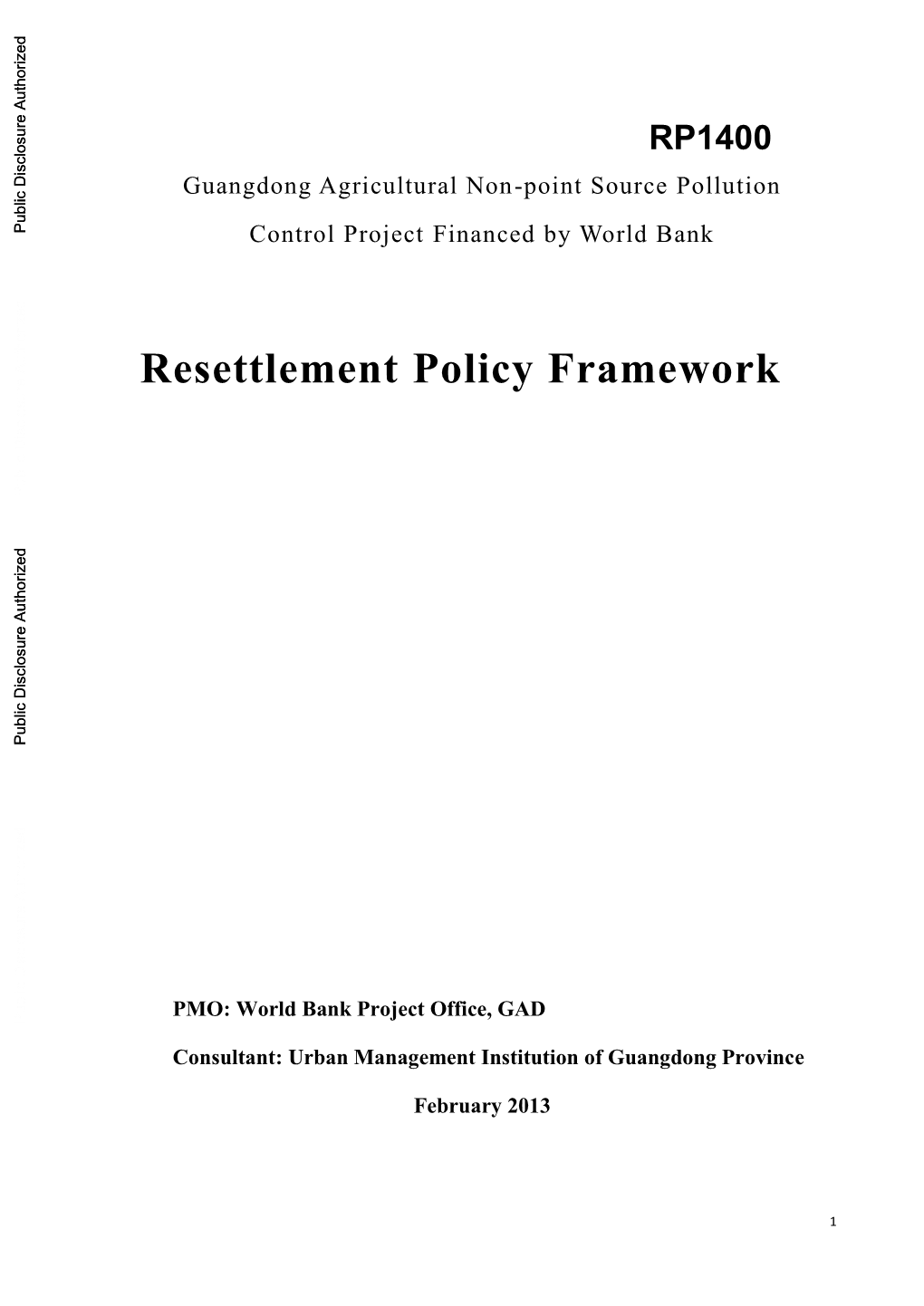 Resettlement Policy Framework