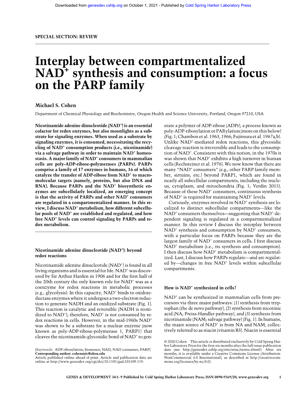 Interplay Between Compartmentalized NAD+ Synthesis and Consumption: a Focus on the PARP Family