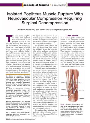 Isolated Popliteus Muscle Rupture with Neurovascular Compression Requiring Surgical Decompression