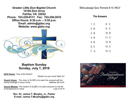 Greater Little Zion Baptist Church 10185 Zion Drive Fairfax, VA 22032