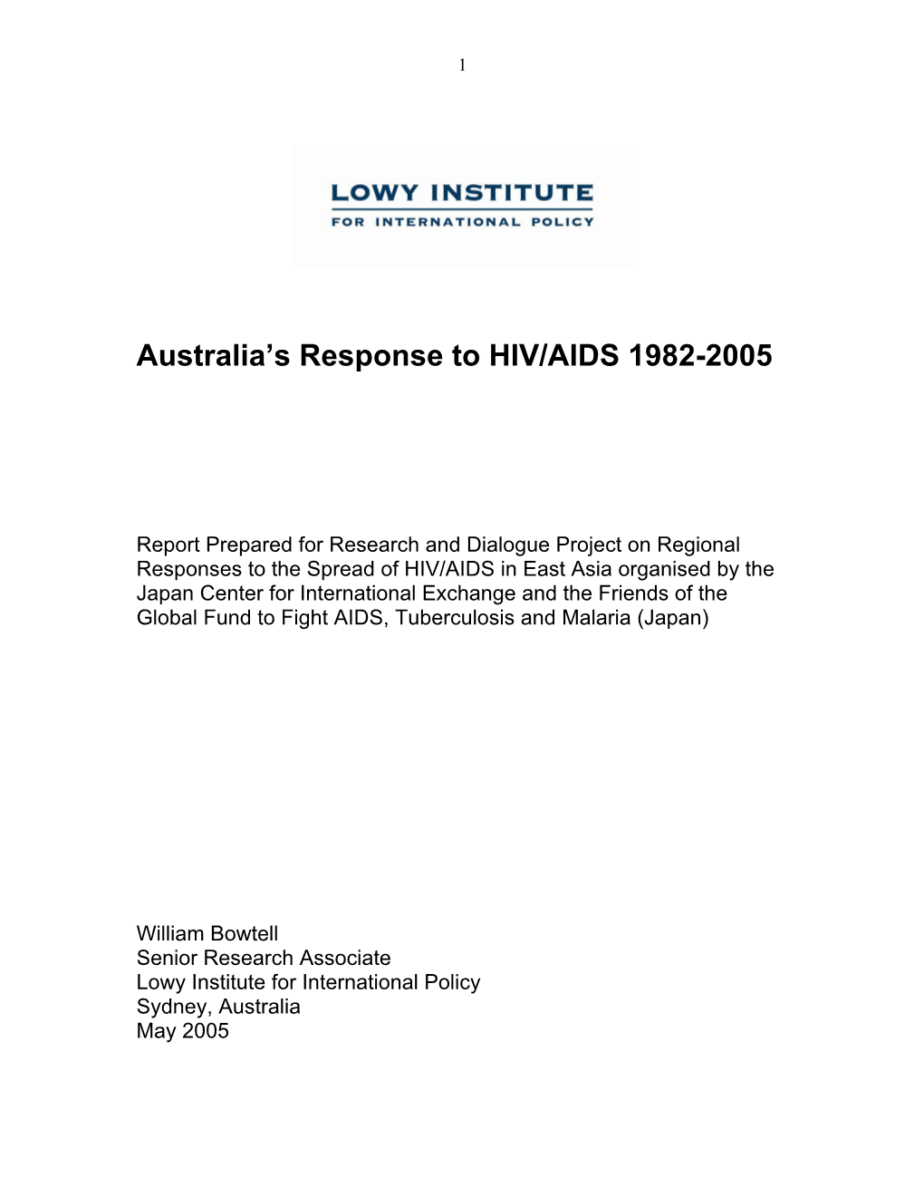 Australia's Response to HIV/AIDS 1982-2005