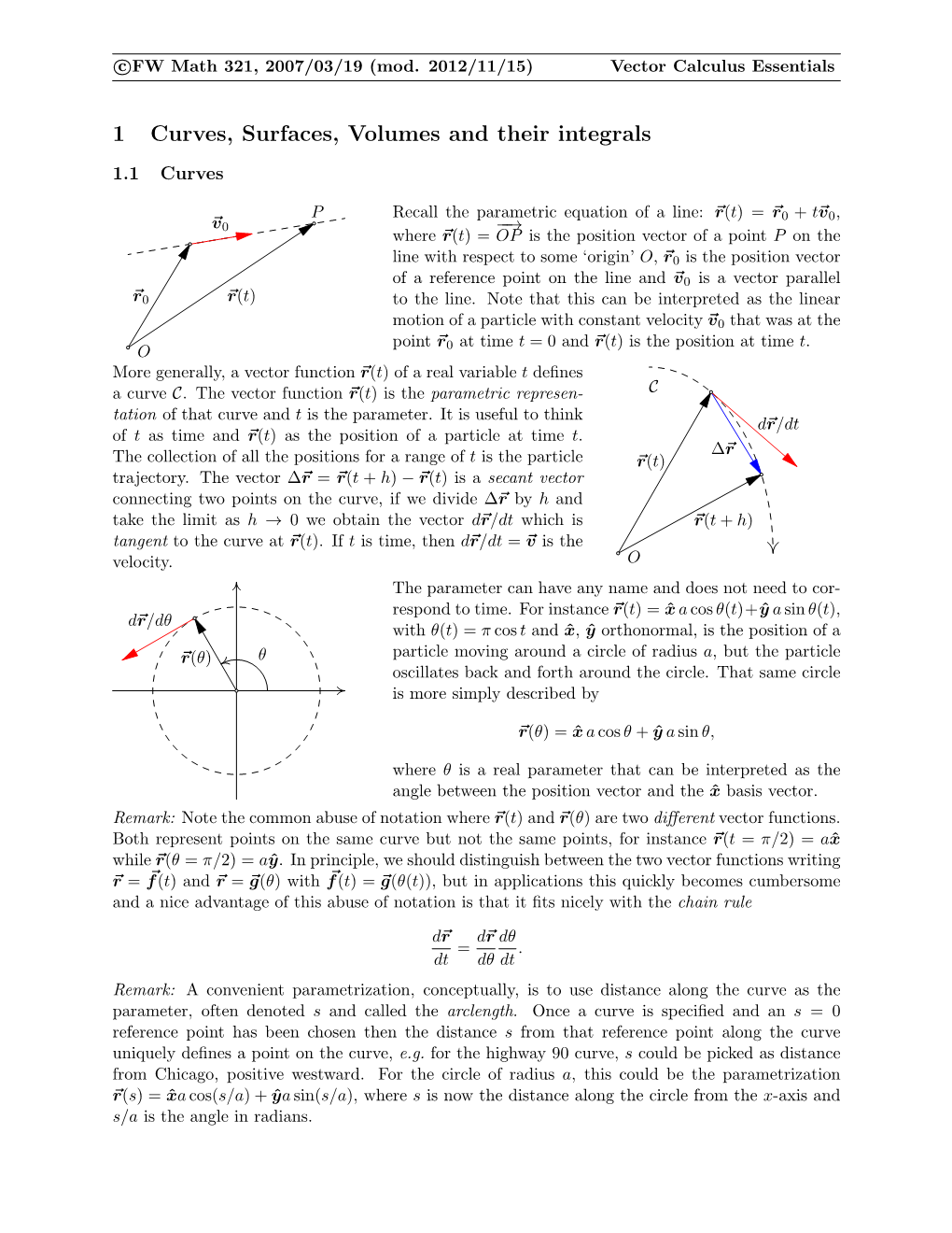 1 Curves, Surfaces, Volumes and Their Integrals