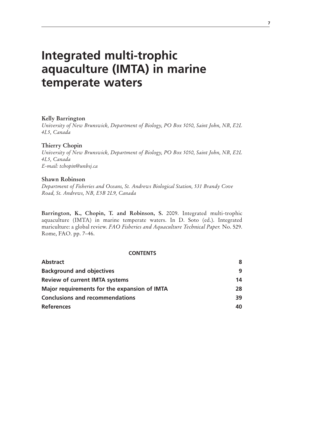 Integrated Multi-Trophic Aquaculture (IMTA) in Marine Temperate Waters