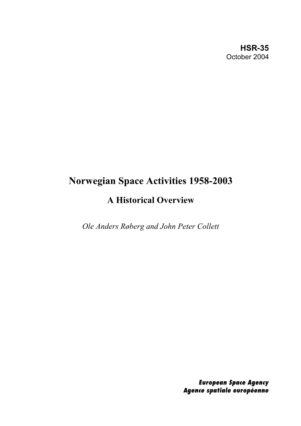 Norwegian Space Activities 1958-2003