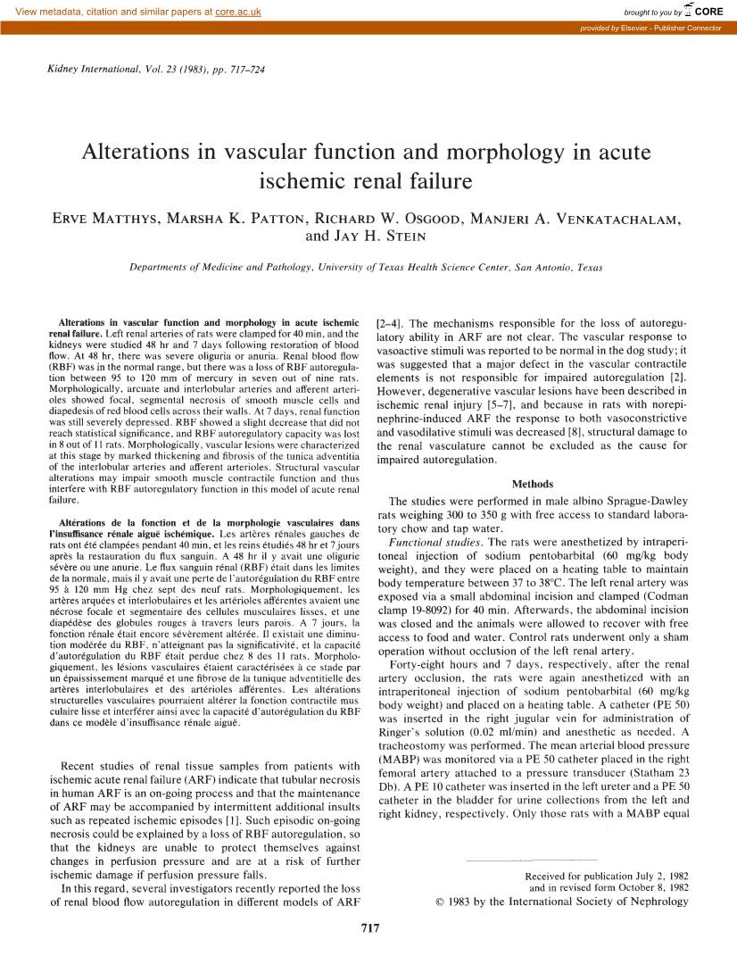 Alterations in Vascular Function and Morphology in Acute Ischemic Renal Failure
