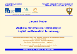 Anglická Matematická Terminologie/ English Mathematical Terminology