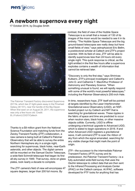 A Newborn Supernova Every Night 17 October 2014, by Douglas Smith