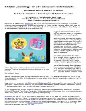 Nickelodeon Launches Noggin--New Mobile Subscription Service for Preschoolers