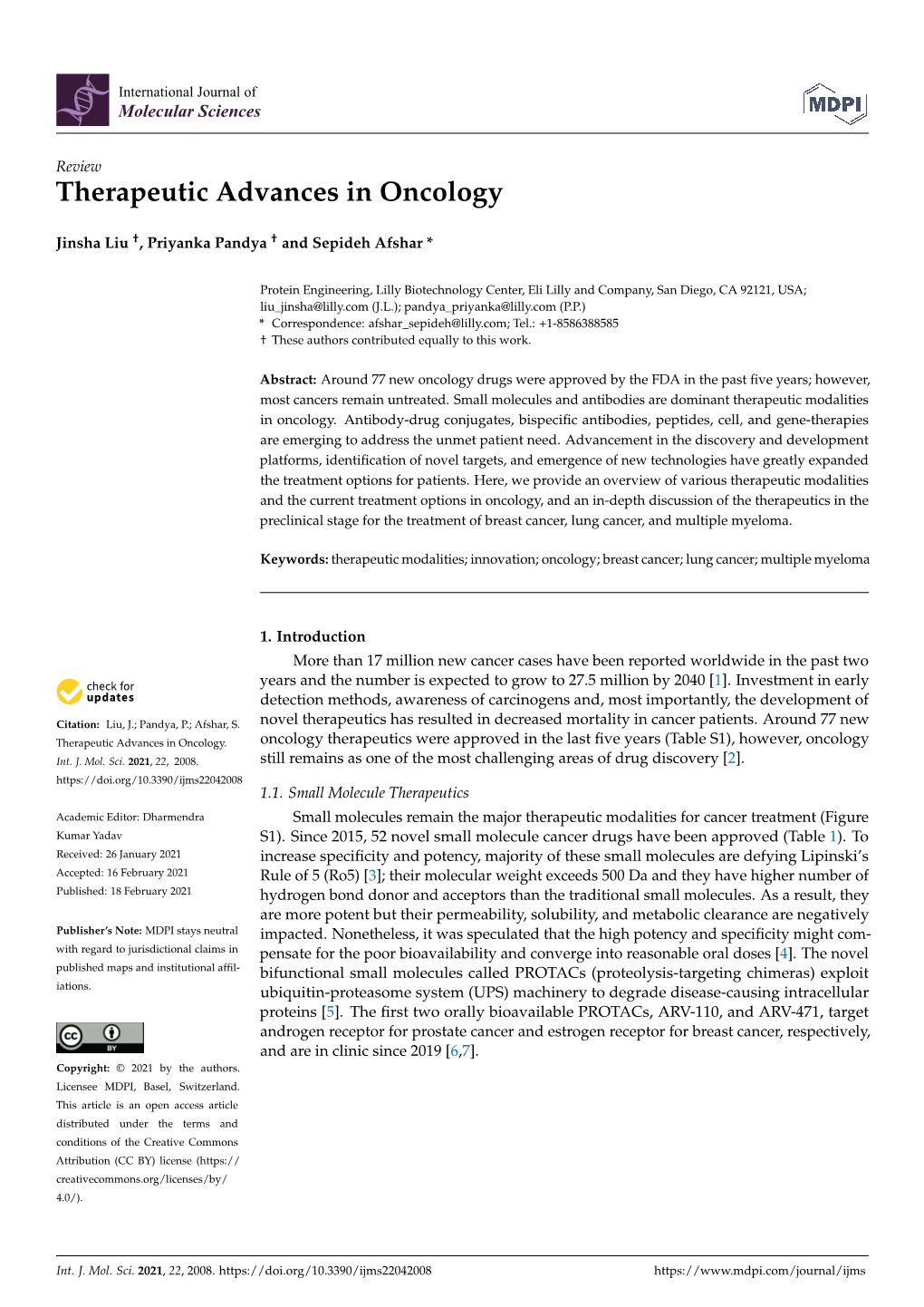 Therapeutic Advances in Oncology