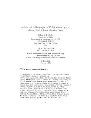 A Selected Bibliography of Publications By, and About, Paul Adrien Maurice Dirac