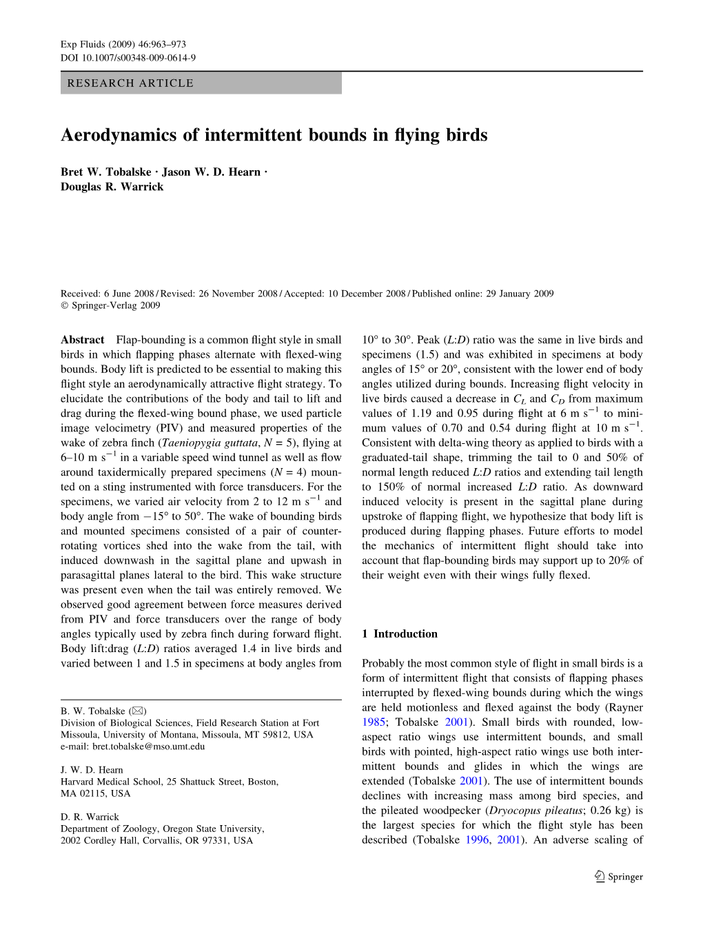 Aerodynamics of Intermittent Bounds in Flying Birds
