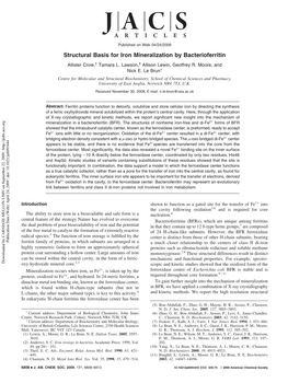 Structural Basis for Iron Mineralization by Bacterioferritin Allister Crow,† Tamara L