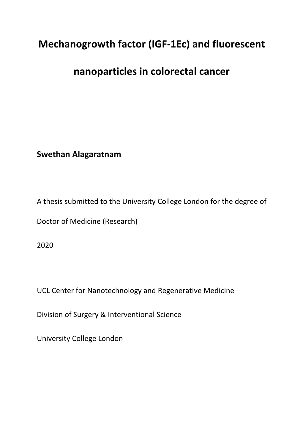 (IGF-1Ec) and Fluorescent Nanoparticles in Colorectal Cancer