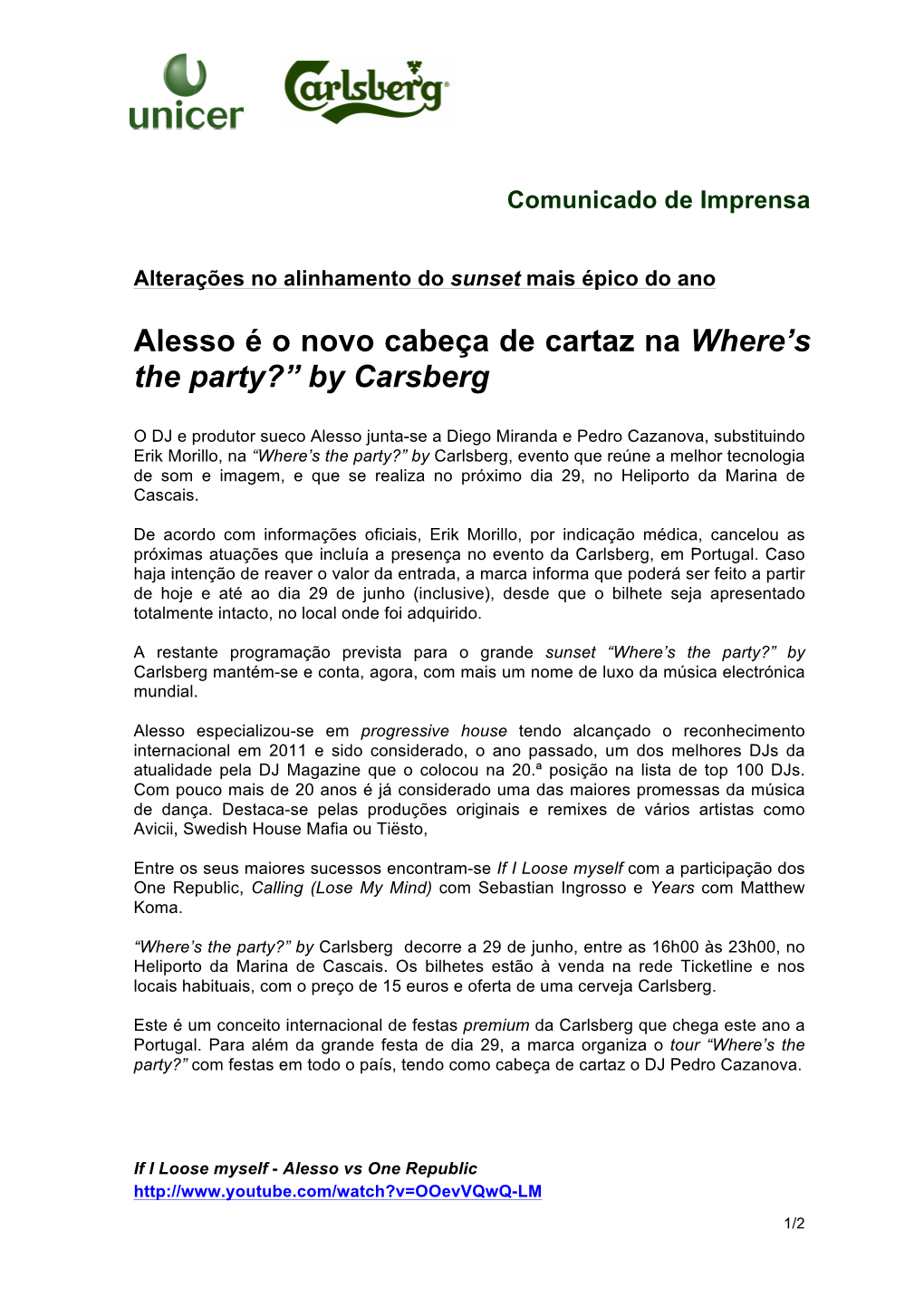 Alesso É O Novo Cabeça De Cartaz Na Where's the Party?” by Carsberg