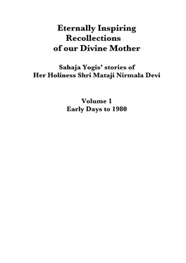 Eternally Inspiring Recollections of Our Divine Mother