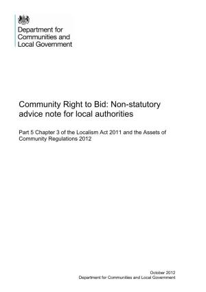 Community Right to Bid: Non-Statutory Advice Note for Local Authorities