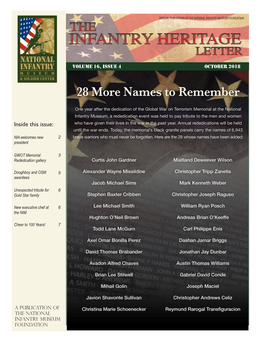 INFANTRY HERITAGE LETTER VOLUME 16, Issue 4 OCTOBER 2018