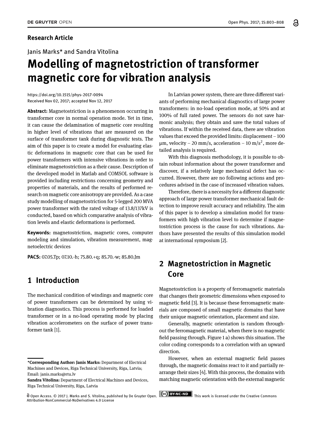 Modelling of Magnetostriction of Transformer Magnetic Core For