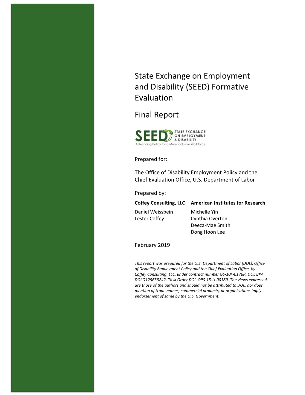 State Exchange of Employment and Disability (SEED) Evaluation