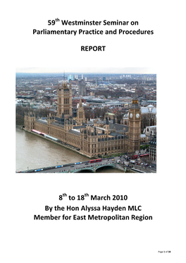 Report: 59Th Westminster Seminar on Parliamentary Practice And