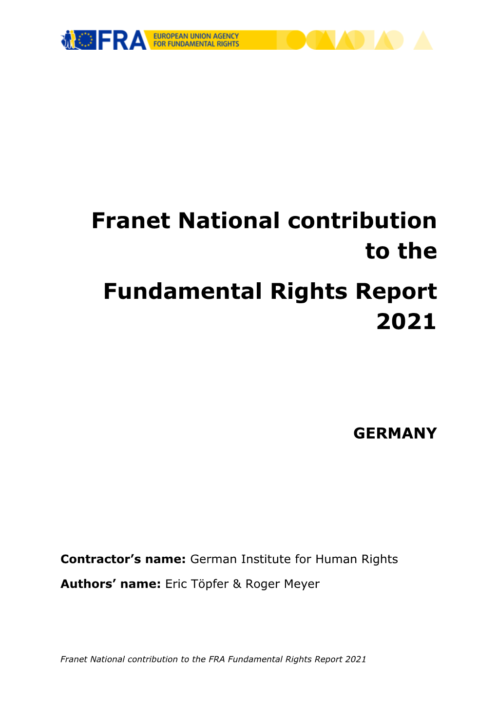 Franet National Contribution to the Fundamental Rights Report 2021