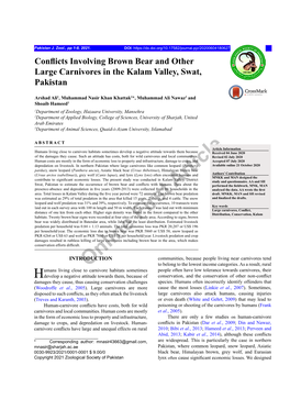 Conflicts Involving Brown Bear and Other Large Carnivores in the Kalam Valley, Swat, Pakistan