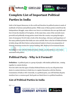 Political Party - Why Is It Formed?