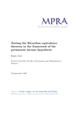 Testing the Ricardian Equivalence Theorem in the Framework of the Permanent Income Hypothesis