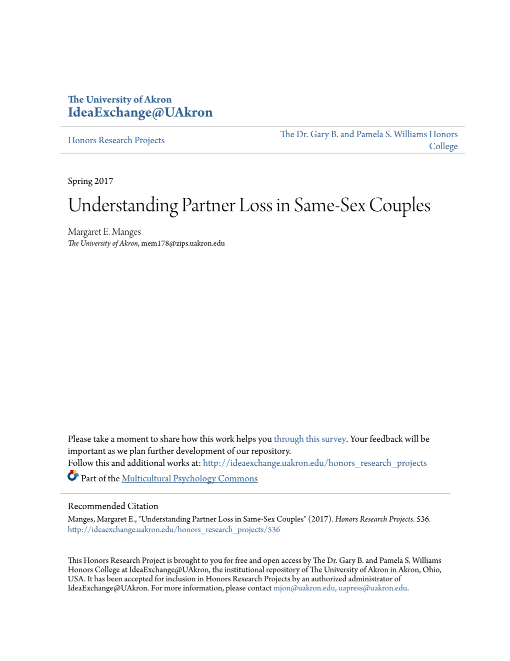 Understanding Partner Loss in Same-Sex Couples Margaret E