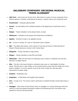 Salisbury Symphony Orchesra Musical Terms Glossary