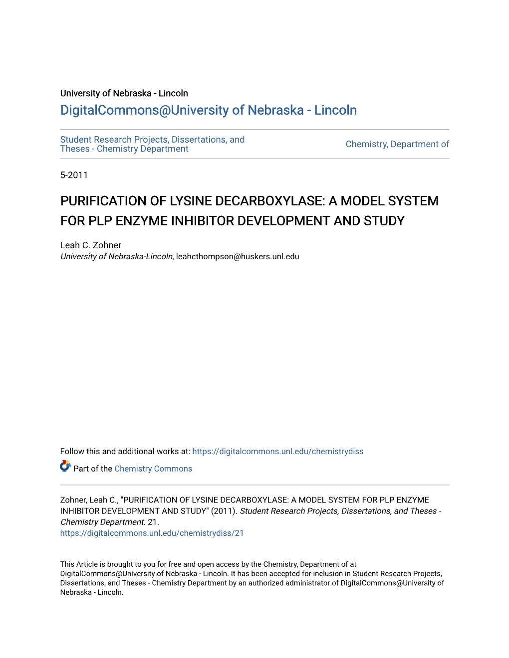 Purification of Lysine Decarboxylase: a Model System for Plp Enzyme Inhibitor Development and Study