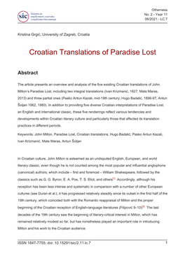 Croatian Translations of Paradise Lost
