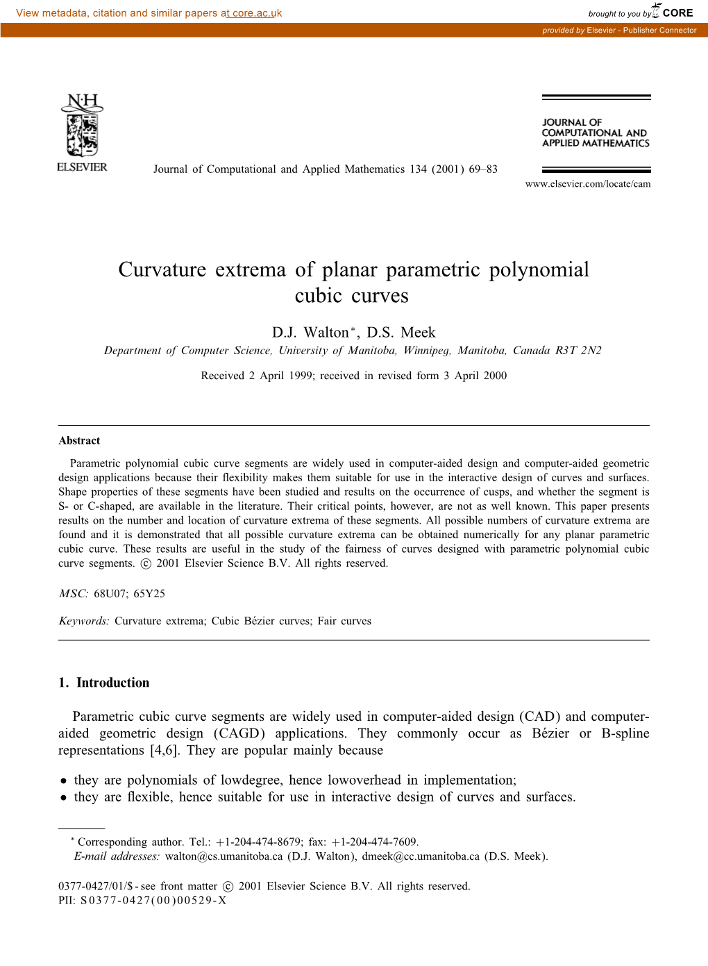 Curvature Extrema of Planar Parametric Polynomial Cubic Curves