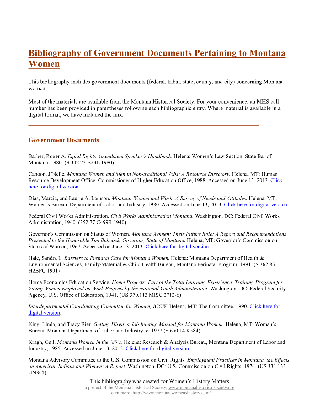 Bibliography of Books and Published Documents Pertaining to Montana