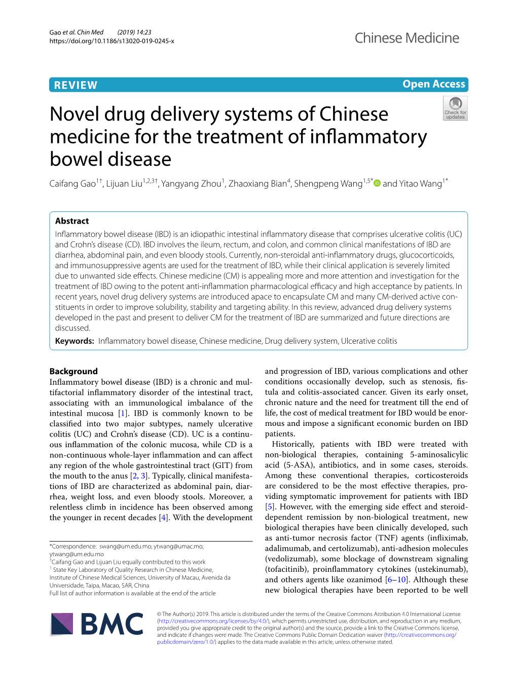 Novel Drug Delivery Systems of Chinese Medicine for the Treatment