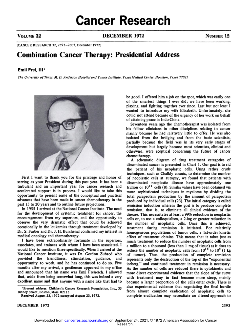 Combination Cancer Therapy: Presidential Address