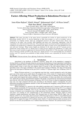 Factors Affecting Wheat Production in Balochistan Province of Pakistan