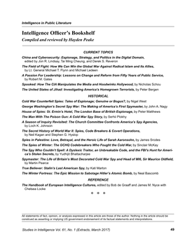 Intelligence Officer's Bookshelf, March 2017