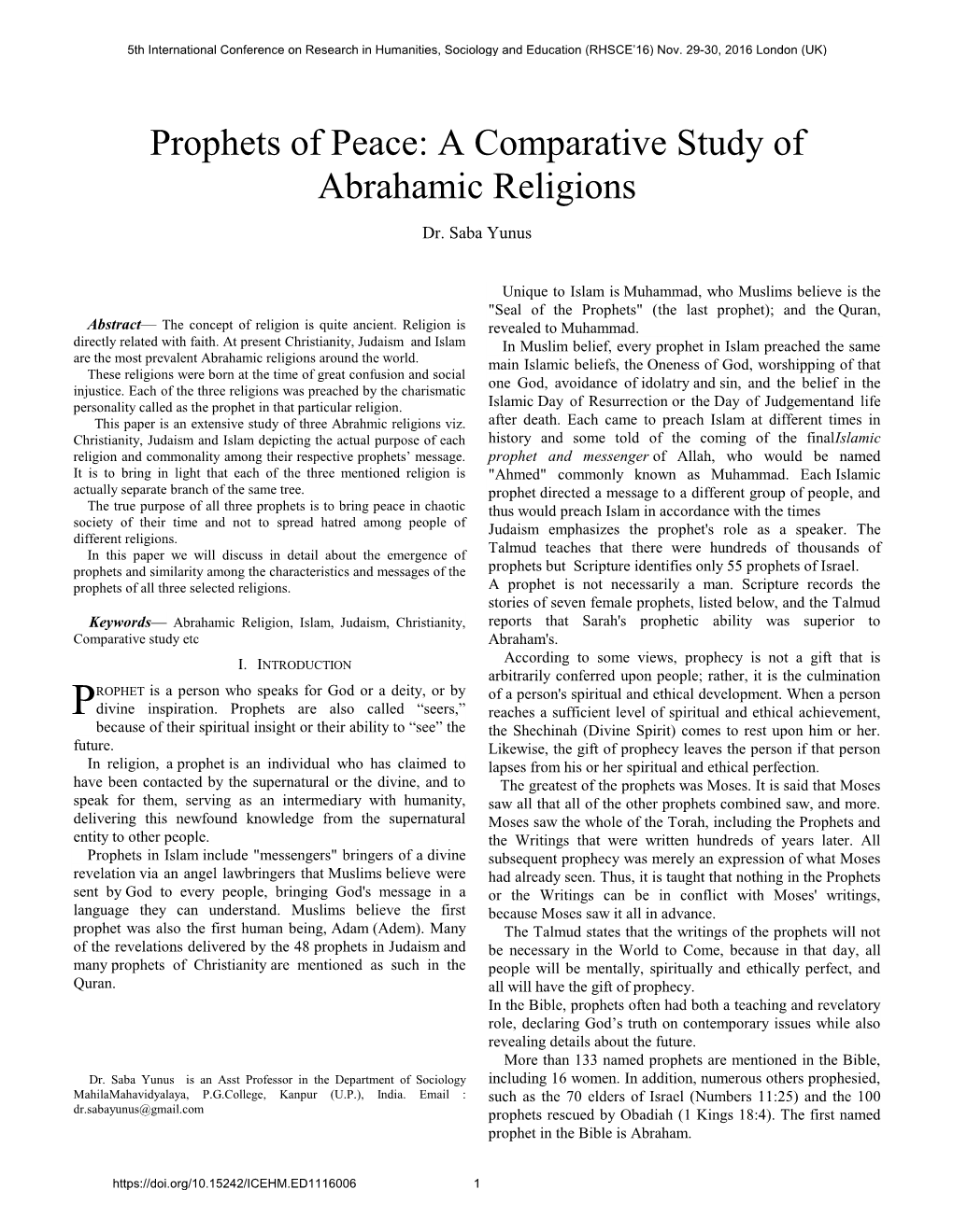 A Comparative Study of Abrahamic Religions