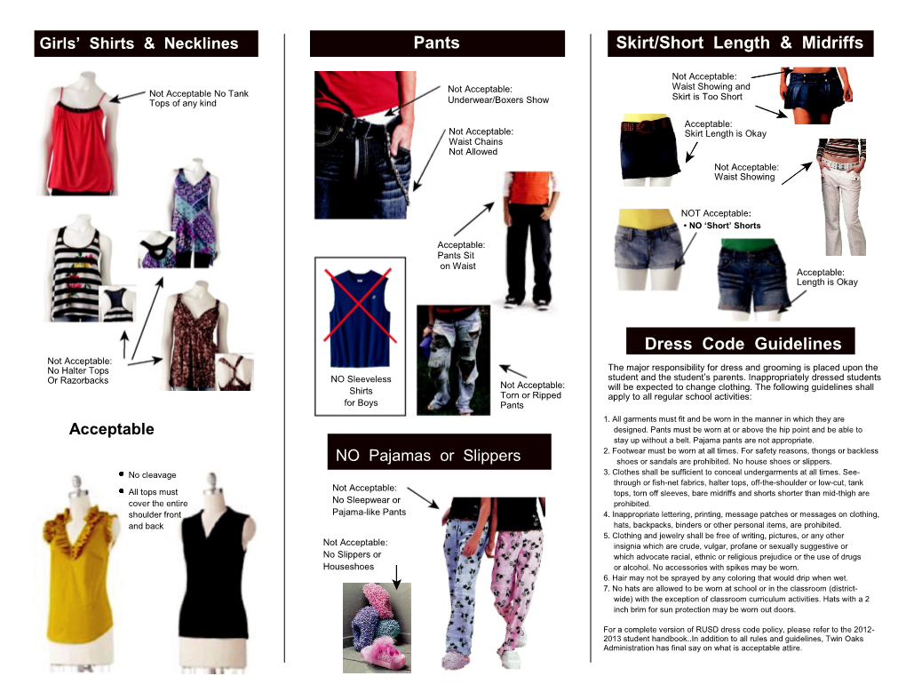 Pants Skirt/Short Length & Midriffs Dress Code Guidelines