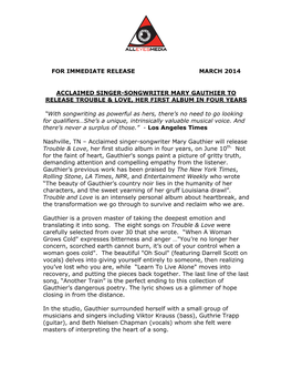 For Immediate Release March 2014