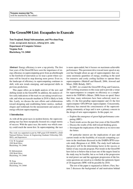 The Green500 List: Escapades to Exascale