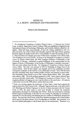 E. A. Burtt: Historian and Philosopher