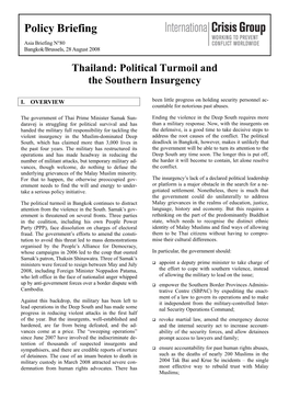 Thailand: Political Turmoil and the Southern Insurgency