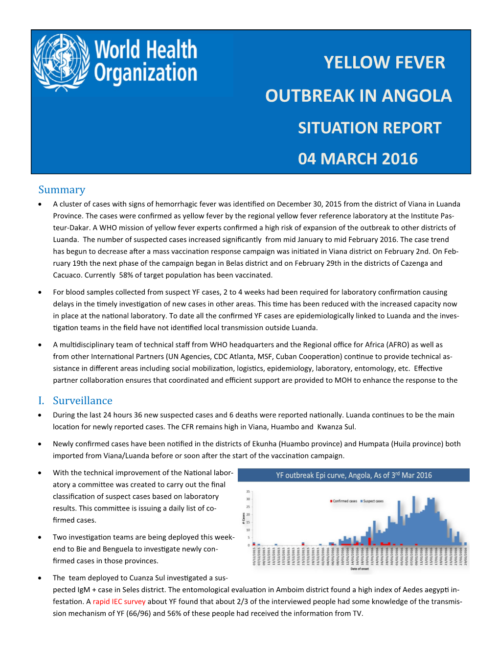 Yellow Fever Outbreak in Angola Situation Report 04 March 2016