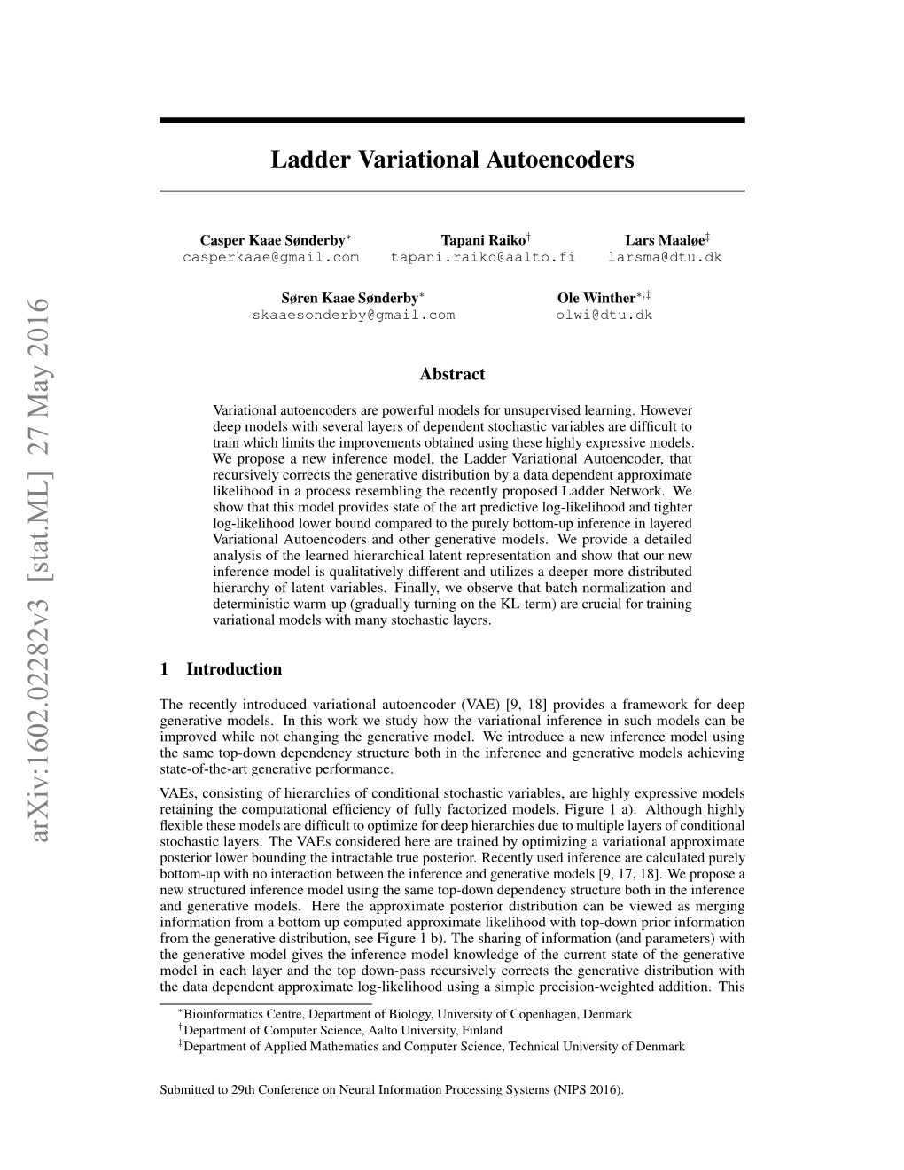 Ladder Variational Autoencoders