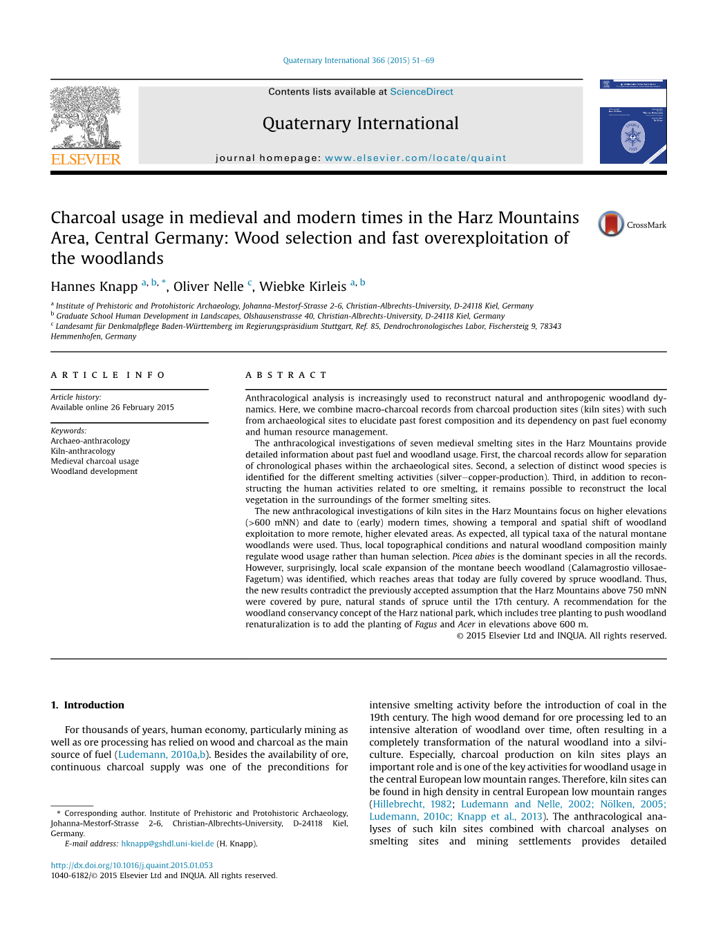 Charcoal Usage in Medieval and Modern Times in the Harz Mountains Area, Central Germany: Wood Selection and Fast Overexploitation of the Woodlands