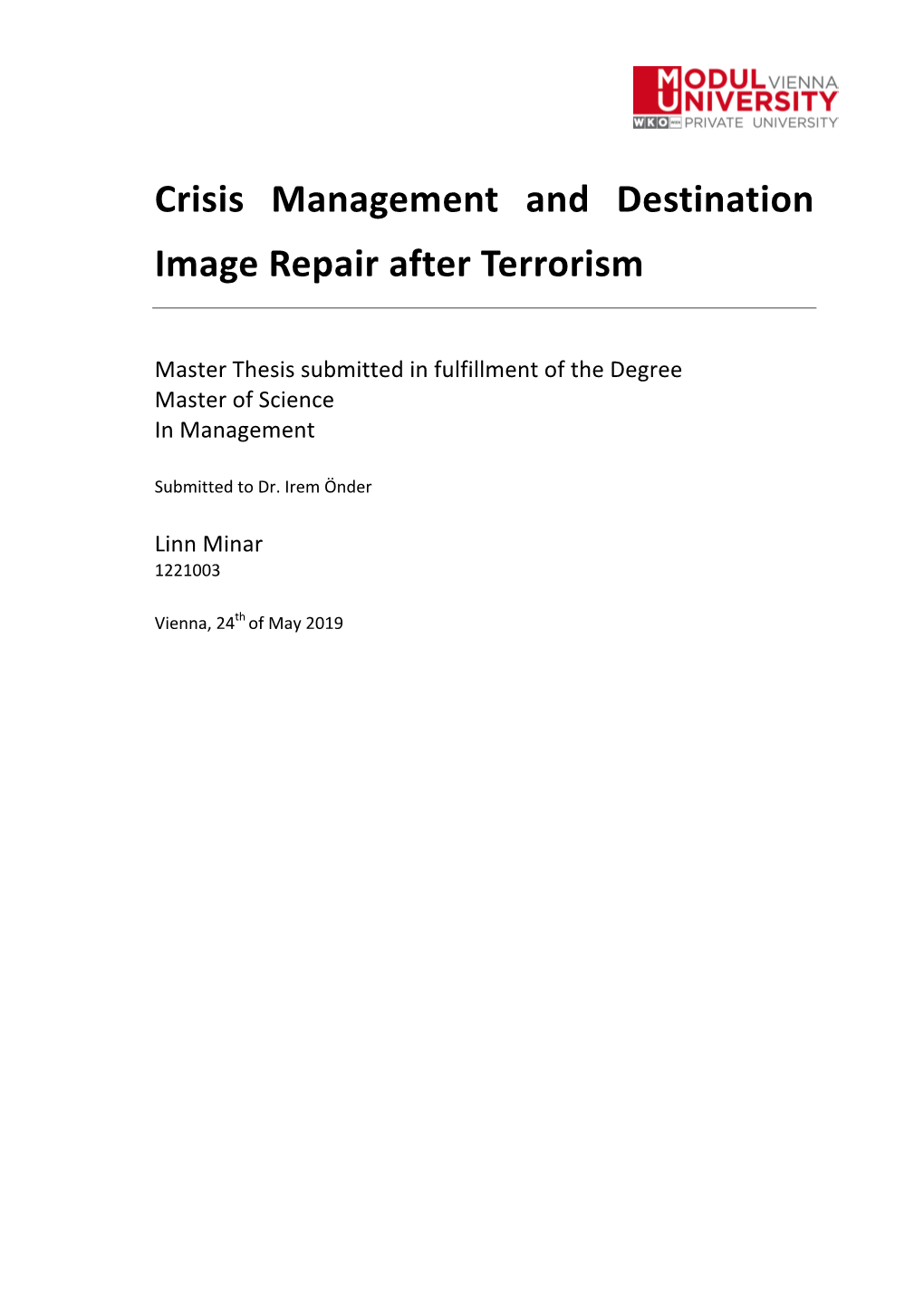 Crisis Management and Destination Image Repair After Terrorism